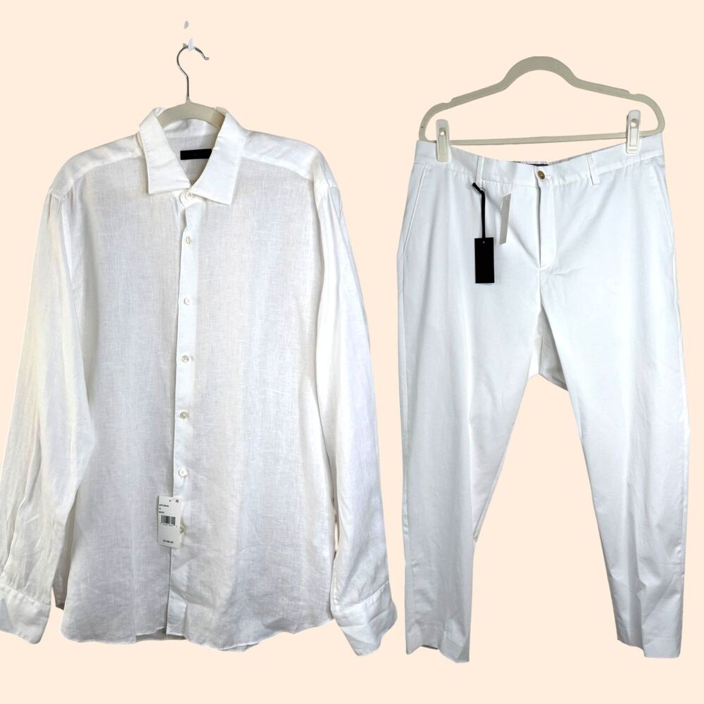 Saks Fifth Avenue White Linen Cotton Pant Set